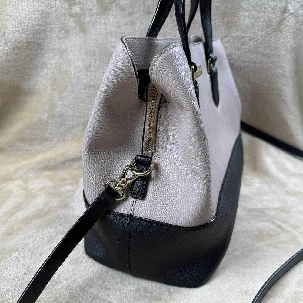 Kate Spade New York Laurel Way Evangelie Satchel Bag Taupe Black Leather